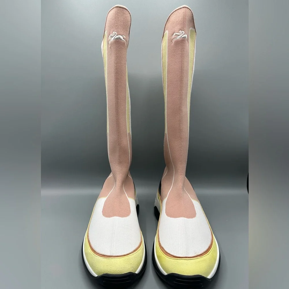 Longchamp Pink Yellow Tall Shaft Tennis Boots Sneakers